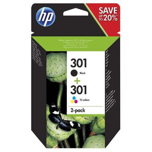 HP 301 - 2-balení - černá, barva (azurová, purpurová, žlutá) - originál - blistr - inkoustová cartridge - pro Envy 4500, 4508, 5535; Officejet 4630