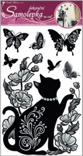 Anděl Pokojová dekorace černé kotě s glitry a kamínky - 10016