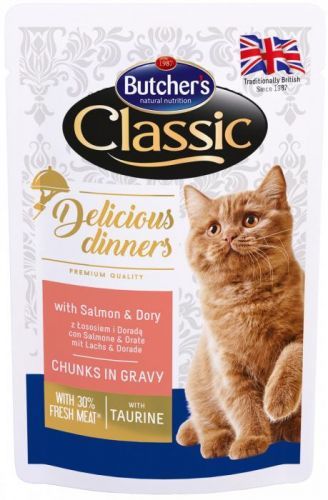 Butcher's Classic Delicious Dinners Kapsička s lososem & Doradou pro kočky