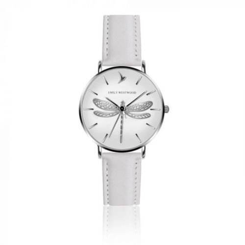 Dámské hodinky s páskem z pravé kůže v bílé barvě Emily Westwood Fly