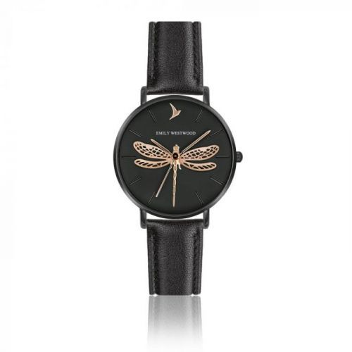 Dámské hodinky s páskem z pravé kůže v černé barvě Emily Westwood Fly