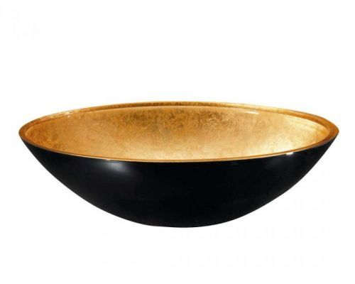 SAPHO MURANO BLACK-GOLD skleněné umyvadlo kulaté 40x14 cm, černá/zlatá AL5318-77
