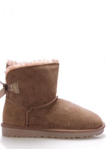 Karamelově hnědé nižší kožené válenky s mašličkou 24hore Velikost: 36