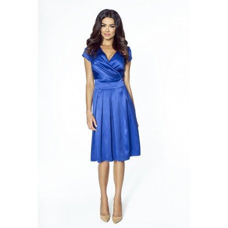 Luxusní dámské šaty s výstřihem do V modré 2092, Velikost 38, Barva Modrá Kartes KM209-2