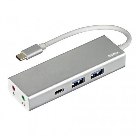 Hama USB-C 3.1 hub Aluminium, 2x USB-A, USB-C, 3,5 mm audio,