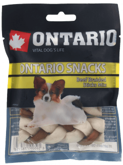 Ontario Rawhide Snack Braided Stick Mix 7,5cm 4 ks