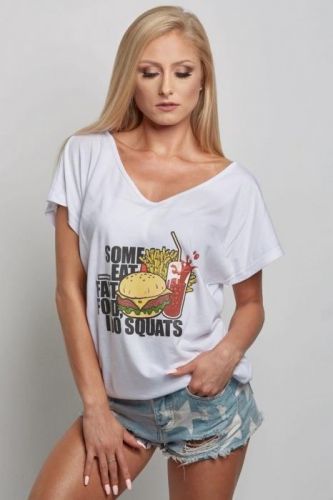 Dámské tričko - Fast Food - Gym Glamour - M/L - bílá s potiskem