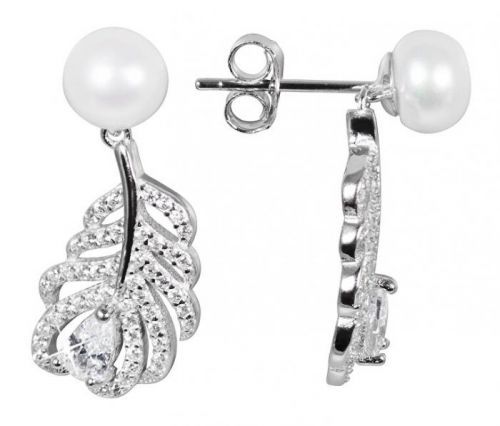 Jwl Luxury Pearls Perlové Náušnice Peříčka S Bílou Pravou Perlou A Zirkony jl0536 Stříbro 925/1000