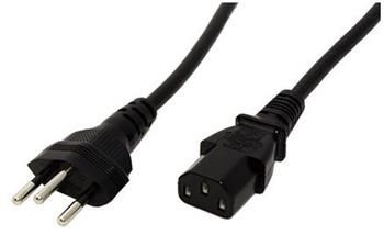 Kabel síťový Švýcarsko, SEV1011 (typ J) - IEC320 C13, 1,8m, černý