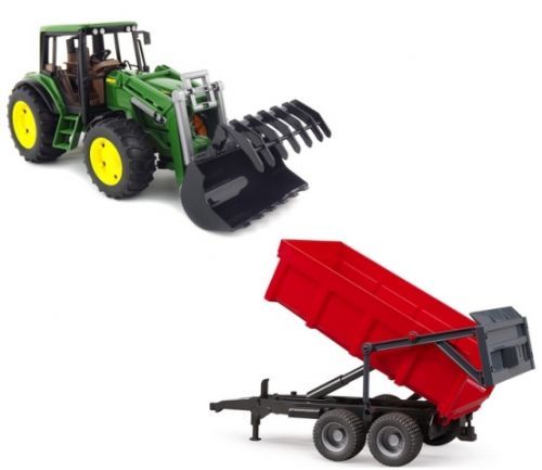 Bruder 1127 Traktor John Deere 6920 s čelním nakadačem a červeným valníkem