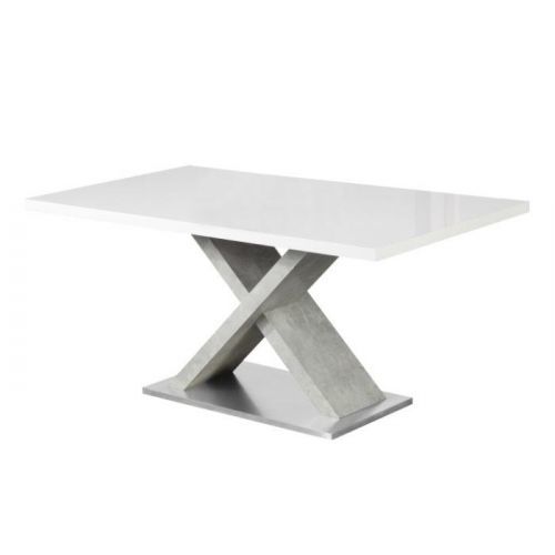 TEMPO KONDELA Jídelní stůl, bílá s vysokým leskem HG / beton, FARNEL