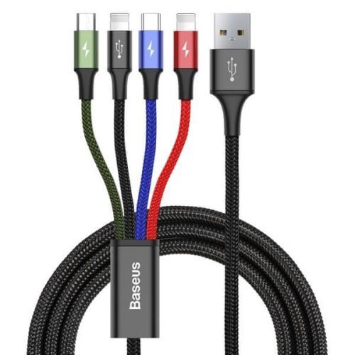 Baseus Fast 4V1 Nabíjecí Kabel Pro Lightning (2×), Type-C, Micro Usb 3,5 A/1,2 M, Černá Ca1T4-a01