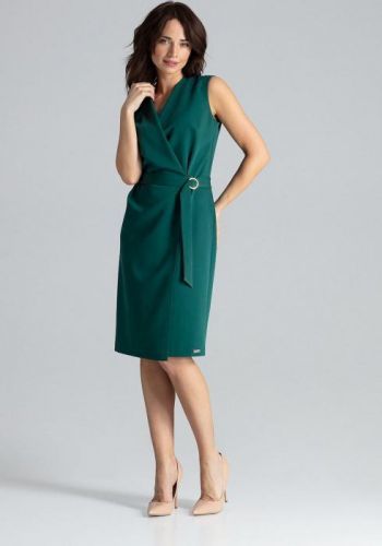LENITIF Elegantní šaty s opaskem L037 Green Velikost: S