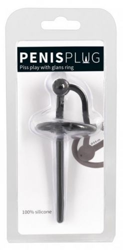 Penisplug - Silicone Acupuncture Ring with Hollow Urethral Bar (Black)
