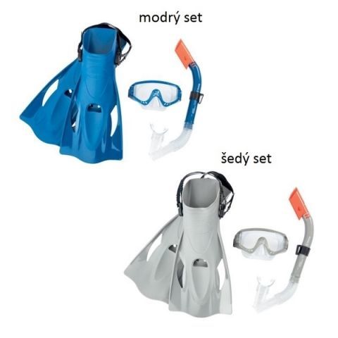 Šnorchlovací set - ploutve, brýle, šnorchl (šedý/modrý)