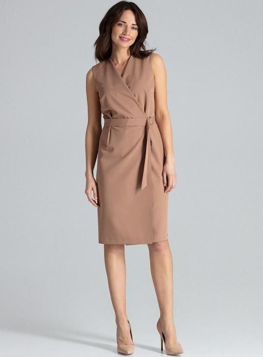 LENITIF Elegantní šaty s opaskem L037 Brown Velikost: S