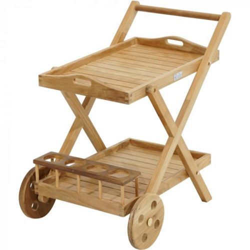 Teakový servírovací vozík s kolečky New Haven - Premium natural teak Pevná - Legální dřevo z Indonésie - Indonesia