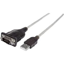 USB, sériový kabel Manhattan [1x USB 1.1 zástrčka A - 1x D-SUB zástrčka 9pólová], 0.45 m, stříbrnočerná