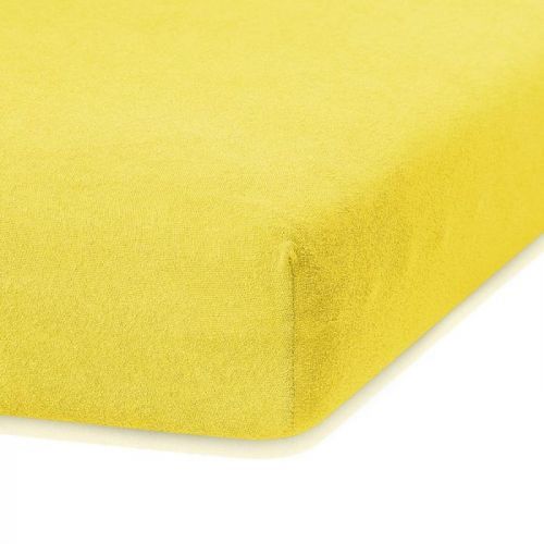 Tmavě žluté elastické prostěradlo s vysokým podílem bavlny AmeliaHome Ruby, 200 x 140-160 cm