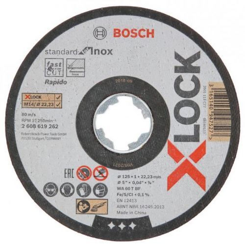Plochý řezný kotouč Bosch Standard for Inox systému X-LOCK, 125×1×22,23 mm