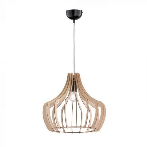 Světle hnědé závěsné svítidlo ze dřeva a kovu Trio Wood, výška 150 cm