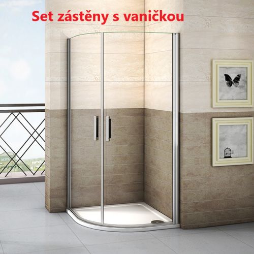 Čtvrtkruhová sprchová zástěna LUREN S2 90 cm, čiré sklo, R550 včetně sprchové vaničky z litého mramoru SE- LURENS290/SE- ROCKY-90Q