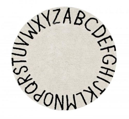 Lorena Canals koberce Ručně tkaný kusový koberec Round ABC Natural-Black - 150x150 kruh cm Béžová