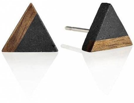 Gravelli Peckové náušnice z betonu a dřeva Triangle Wood GJEWWOA003UN