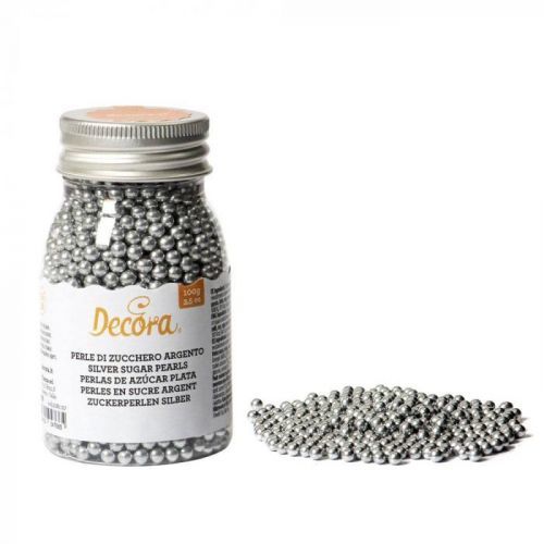 Cukrové zdobení perličky 4mm stříbrné 100g - Decora