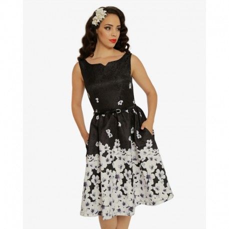 Dámské retro šaty Delta Black Blossom Floral, Velikost 40, Barva Černá Lindy Bop 5056041