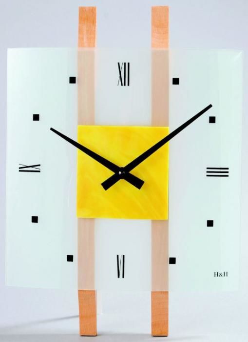 H&H Nástěnné hodiny skleněné 1066.1, 1067.2, 1068.3, 1069.4 čtvercové H&H 1066 žlutá