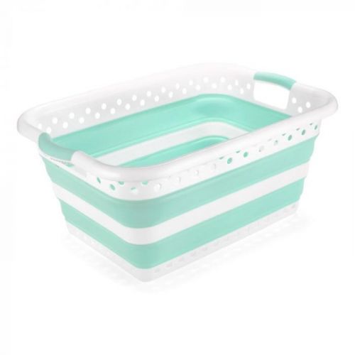 Bílo-tyrkysový složitelný koš na prádlo Addis Collapsible Laundry Basket