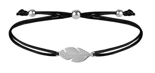 Troli Šňůrkový Náramek S Peříčkem Černá/Ocelová