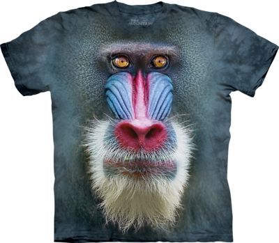 Tričko unisex The Mountain Big Face Mandrill Baboon - modré, M