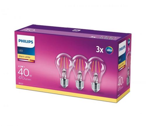 Philips SADA 3x LED Žárovka VINTAGE Philips E27/4,3W/230V 2700K