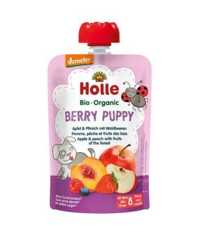 Holle Bio Berry Puppy Ovocné Pyré Jablko Broskev A Lesní Plody - 6 X 100g
