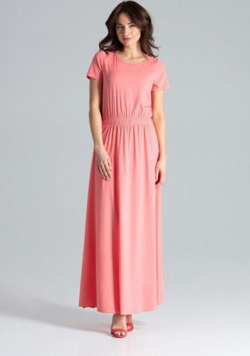 LENITIF Dlouhé elegantní šaty L042 Coral Velikost: S