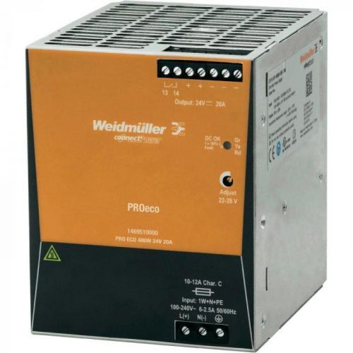 Síťový zdroj na DIN lištu Weidmüller PRO ECO 480W 24V 20A, 1 x, 24 V/DC, 20 A, 480 W