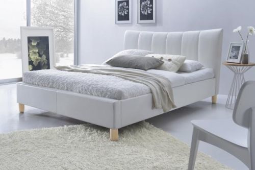 HALMAR, SANDY čalouněná postel 160x200, bílá eko kůže