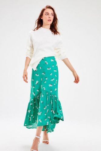 Trendyol Green Floral patterned skirt