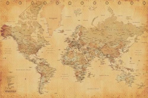PYRAMID INTERNATIONAL Plakát, Obraz - Mapa světa - starý styl, (91,5 x 61 cm)