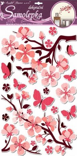 Anděl Samolepky na zeď - růžová větev s glitrem 10165