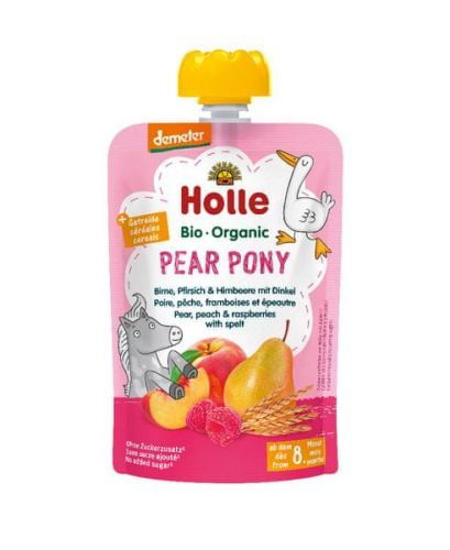 Holle Bio Pear Pony Ovocné Pyré Hruška Broskev Maliny A Špalda - 6 X 100g