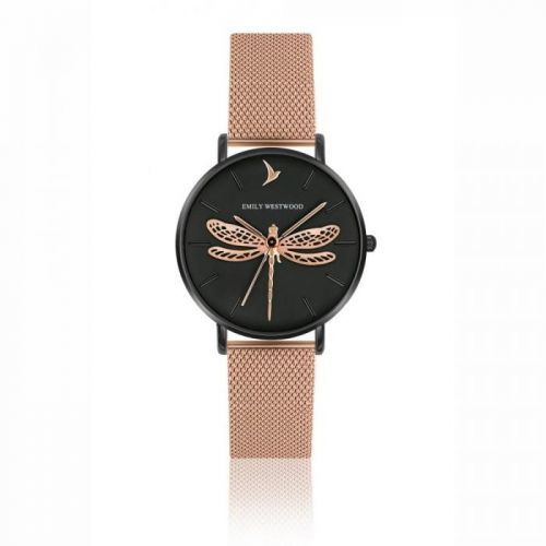 Dámské hodinky s páskem z nerezové oceli v růžovozlaté barvě Emily Westwood Dragonfly