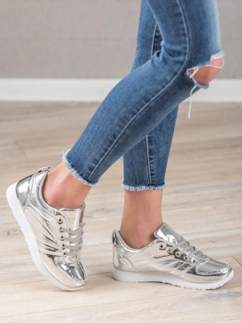 Moderní šedo-stříbrné  tenisky dámské bez podpatku