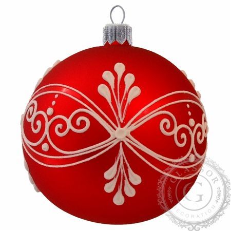 Vánoční ozdoba červená baňka s bílým dekorem