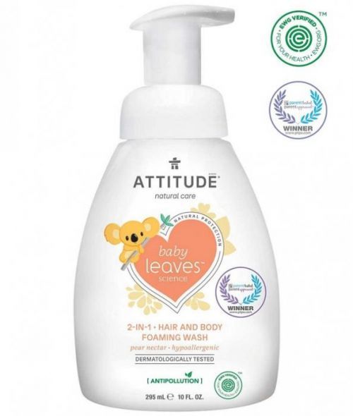 Dětská mycí pěna (2 v 1) ATTITUDE Baby leaves s vůní hruškové šťávy 295 ml