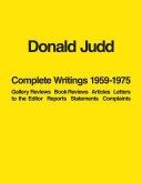 Donald Judd: Complete Writings 1959-1975 (Judd Donald)(Paperback)