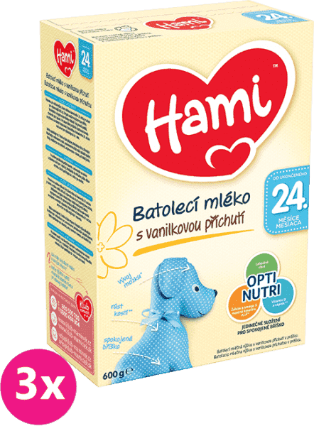 3x HAMI 24+ s příchutí vanilky (600 g) – kojenecké mléko