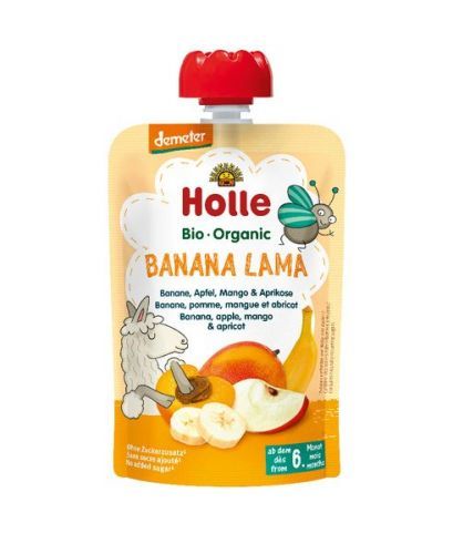 Holle Bio Banana Lama Ovocné Pyré Banán Jablko Mango Meruňka - 6 X 100g